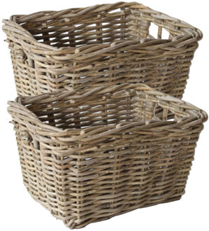 van der Leeden Opbergmand - 2x - bruin - 34 x 24 x 20 cm - rotan - gevlochten riet - mand - opbergen