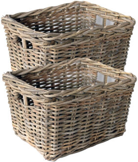 van der Leeden Opbergmand - 2x - bruin - 44 x 33 x 25 cm - rotan - gevlochten riet - mand - opbergen