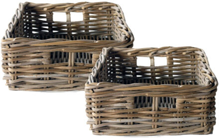 van der Leeden Opbergmand - 2x - bruin - 45 x 36 x 15 cm - rotan - gevlochten riet - mand - opbergen