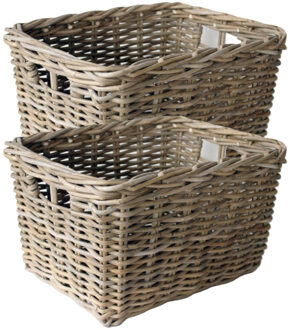 van der Leeden Opbergmand - 2x - bruin - 50 x 40 x 30 cm - rotan - gevlochten riet - mand - opbergen