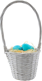 van der Leeden Paasmandje met hengsel - wit - D24 x H19 cm - rotan - gevlochten riet - hengselmand