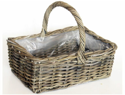 van der Leeden Picknickmand met hengsel - bruin - 40 x 28 x 30 cm - rotan - gevlochten riet - hengselmand