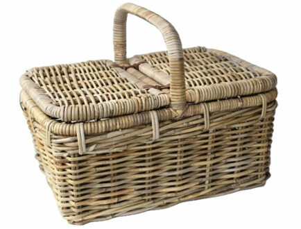 van der Leeden Picknickmand met hengsel - bruin - 50 x 35 x 25 cm - rotan - gevlochten riet - hengselmand
