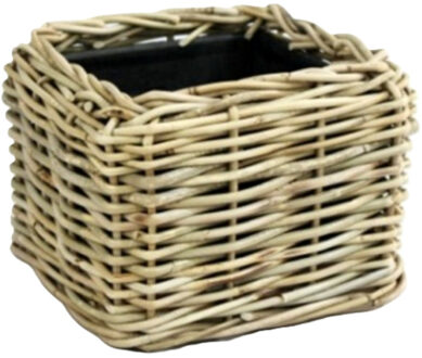 van der Leeden Planten/bloemen mand - vierkant - rotan - gevlochten riet - 25 x 25 x 18 cm - drypot