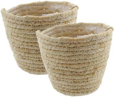 van der Leeden Plantenmand - 2x - rotan - maisblad - D25 x H22 cm - ronde plantenpot - bloemen mand