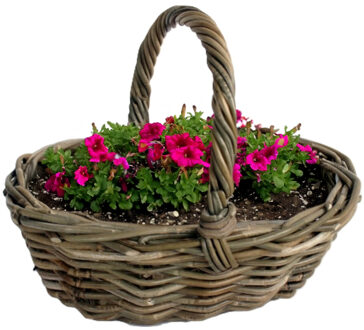 van der Leeden Plantenmand met hengsel - bruin - 36 x 28 x 14 cm - rotan - gevlochten riet - plantenpot/bloempot