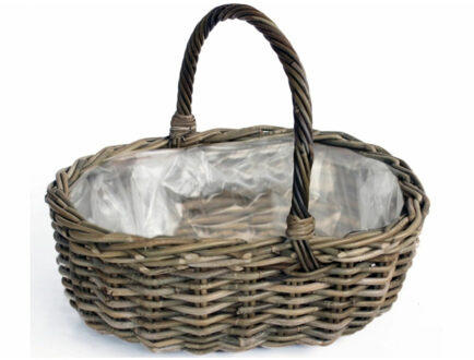 van der Leeden Plantenmand met hengsel - bruin - 46 x 39 x 18 cm - rotan - gevlochten riet - hengselmand