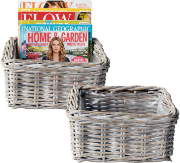 van der Leeden VD Leeden Opbergmand - 2x - antiek wit - 30 x 30 x 15 cm - rotan - gevlochten riet - mand - opbergen