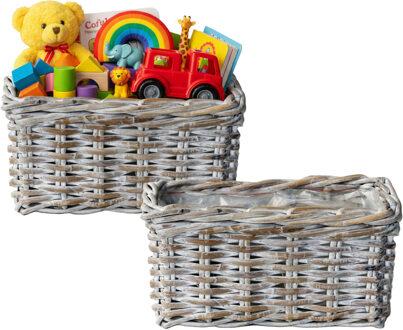 van der Leeden VD Leeden Opbergmand - 2x - antiek wit - 60 x 23 x 20 cm - rotan - gevlochten riet - mand - opbergen