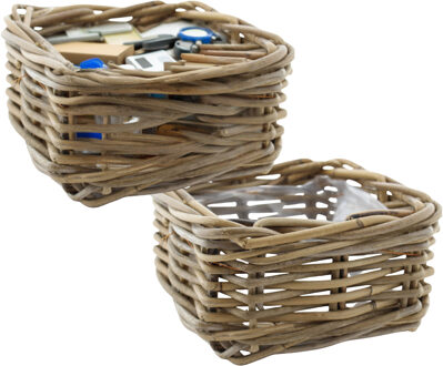 van der Leeden VD Leeden Opbergmand - 2x - bruin 20 x 20 x 10 cm - rotan - gevlochten riet - mand - opbergen