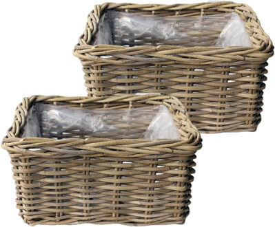 van der Leeden VD Leeden Opbergmand Klassiek - 2x - bruin - 30 x 30 x 15 cm - rotan - gevlochten riet