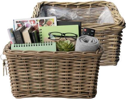 van der Leeden VD Leeden Opbergmand Klassiek - 2x - bruin - rechthoek - 40 x 23 x 20 cm - rotan - gevlochten riet