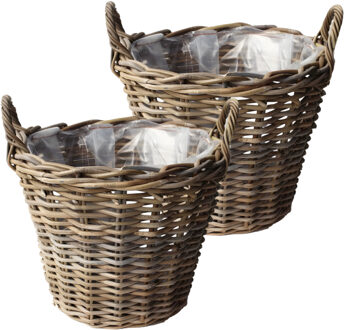 van der Leeden VD Leeden Opbergmand Klassiek - 2x - bruin - rond - 45 x 40 cm - rotan - gevlochten riet