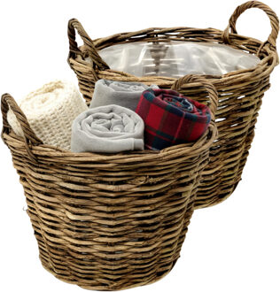 van der Leeden VD Leeden Opbergmand Twijg - 2x - bruin - rond - 35 x 25 cm - gevlochten twijg