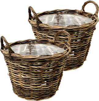 van der Leeden VD Leeden Opbergmand Twijg - 2x - bruin - rond - 42 x 32 cm - gevlochten twijg