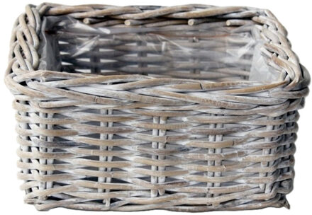 van der Leeden VD Leeden Plantenmand - antiek wit - 30 x 30 x 15 cm - rotan - gevlochten riet - mand - plantenbak