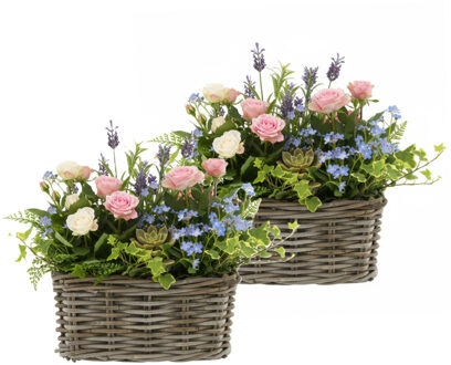 van der Leeden VD Leeden Plantenmand Klassiek - 2x - bruin - rechthoek - 30 x 15 x 15 cm - rotan - gevlochten riet