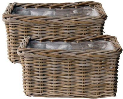 van der Leeden VD Leeden Plantenmand Klassiek - 2x - bruin - rechthoek - 40 x 23 x 20 cm - rotan - gevlochten riet