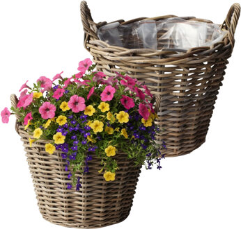 van der Leeden VD Leeden Plantenmand Klassiek - 2x - rond - bruin - 45 x 40 cm - rotan - gevlochten riet