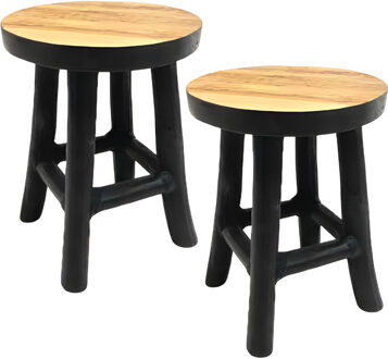 van der Leeden VD Leeden plantverhoger - 2x - teak hout - zwart - D17 x H22 cm - mini krukje