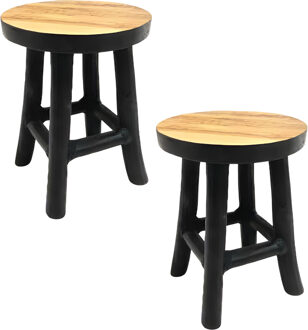 van der Leeden VD Leeden plantverhoger set - teak hout - zwart - H17 + H27 cm - krukje