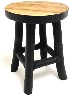 van der Leeden VD Leeden plantverhoger - teak hout - zwart - D17 x H22 cm - mini krukje