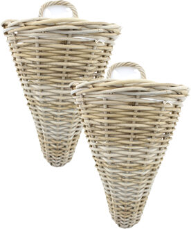 van der Leeden Wandhanger mand - 2x - bruin - 35 x 30 x 42 cm - rotan - gevlochten - voor bloemen/planten