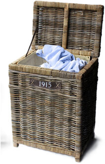 van der Leeden Wasmand met deksel - rotan - handgevlochten - 50 x 35 x 66 cm - riet - wasgoed mand