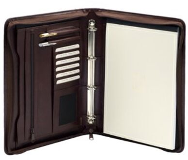 van der Spek Schrijfmap van der Spek 2041 A4 leer ringmechaniek+rits brun