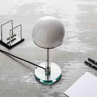 Van glas vervaardigde Wagenfeld-tafellamp opaalwit, helder, nikkel, zwart