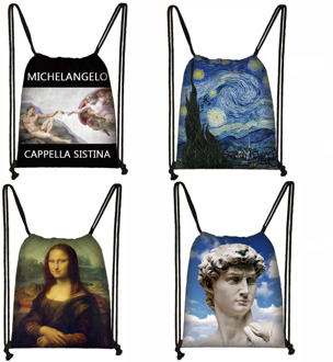 Van Gogh / Michelangelo / Da Vinci Art Print Drawstring Bag Starry Night / David / Mona Lisa Storage Bags Women Men Backpack