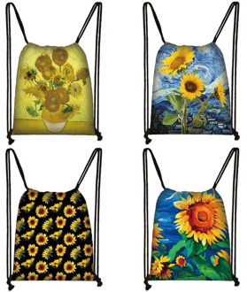 Van Gogh Sunflower Starry Night Drawstring Bag Women Canvas Storage Bags Casual Backpack Ladies Travel Bag Gift