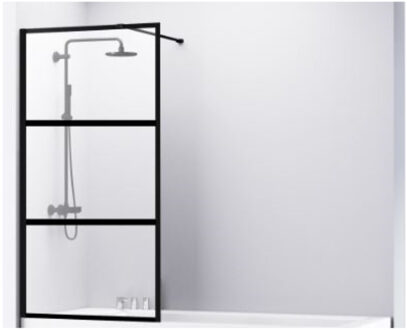 van Rijn Badwand Van Rijn ST04 Helder Glas 8 mm 3 Delen Aluminium Zwart Profiel 80x160 cm