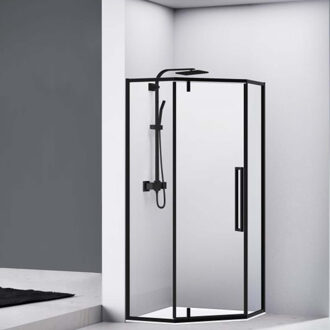 van Rijn Douchecabine Van Rijn ST04 Vijfhoek Helder incl. Glasbehandeling Links of Rechts Draaiend 100x200 cm Mat Zwart