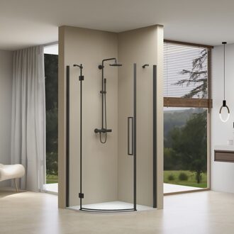 van Rijn Douchecabine Van Rijn ST05 Kwartrond Aluminium 90x200 cm 8 mm Helder Glas Zwart