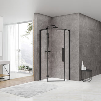 van Rijn Douchecabine Van Rijn ST05 Vijfhoek 90x200 cm Met Standaard Deur 70.7 cm Helder Glas 8mm Zwart