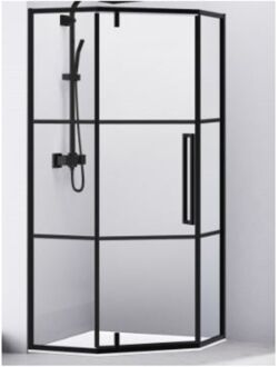 van Rijn Douchecabine Van Rijn Vijfhoek Aluminium Zwart 100x200 Dubbelzijdige Nanocoating 6 mm Helder Glas