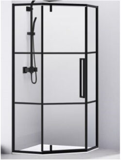 van Rijn Douchecabine Van Rijn Vijfhoek Aluminium Zwart 90x200 Dubbelzijdige Nanocoating 6 mm Helder Glas