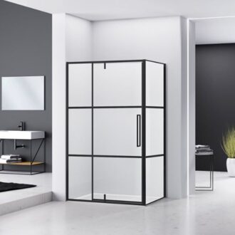 van Rijn Hoek Douchecabine Van Rijn Zijwand 200x120x100 cm 6 mm Helder Glas Aluminium Zwart van Rijn