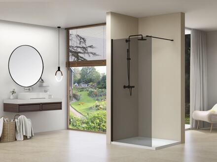 van Rijn Inloopdouche Van Rijn Products ST01 100x200 cm 8 mm Brons Rookglas Incl. Beslag met Muurprofiel en Stabilisatiestang Geborsteld Gunmetal