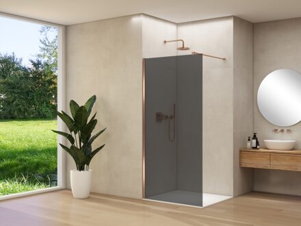 van Rijn Inloopdouche Van Rijn Products ST01 100x200 cm 8 mm Rookglas Incl. Beslag met Muurprofiel en Stabilisatiestang Geborsteld Koper
