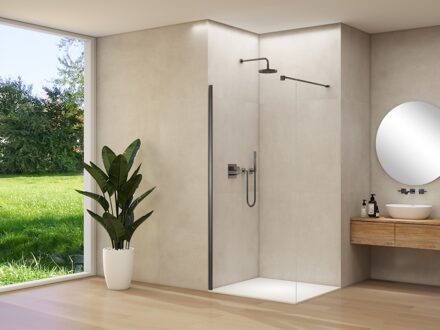 van Rijn Inloopdouche Van Rijn Products ST01 110x200 cm 8 mm Helder Glas Incl. Beslag met Muurprofiel en Stabilisatiestang Geborsteld Gunmetal