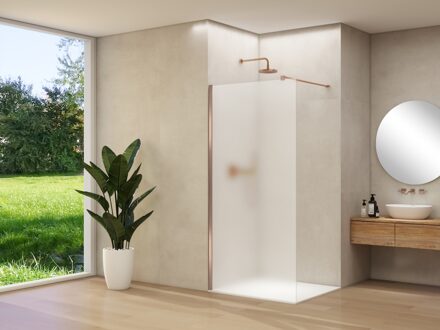 van Rijn Inloopdouche Van Rijn Products ST01 120x200 cm 8 mm Satijnglas Incl. Beslag met Muurprofiel en Stabilisatiestang Geborsteld Koper