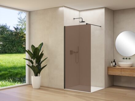 van Rijn Inloopdouche Van Rijn Products ST01 90x200 cm 8 mm Brons Rookglas Incl. Beslag met Muurprofiel en Stabilisatiestang Mat Zwart