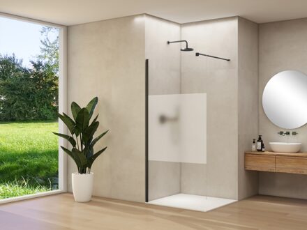van Rijn Inloopdouche Van Rijn Products ST01 90x200 cm 8 mm Helder Glas Met Satijnbaan Incl. Beslag met Muurprofiel en Stabilisatiestang Mat Zwart