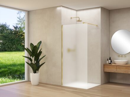 van Rijn Inloopdouche Van Rijn Products ST01 90x200 cm 8 mm Satijnglas Incl. Beslag met Muurprofiel en Stabilisatiestang Geborsteld Messing