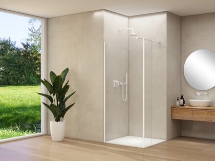 van Rijn Inloopdouche Van Rijn Products ST01 Met Haaks Deel L&R 90x200 cm 8 mm Helder Glas Incl. Stabilisatiestang Mat Wit