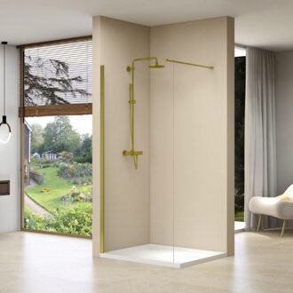 van Rijn Inloopdouche Van Rijn Products Vaste Wand 100 x 200 cm Helder Glas Incl Stabilisatiestang en Gouden Muurprofiel