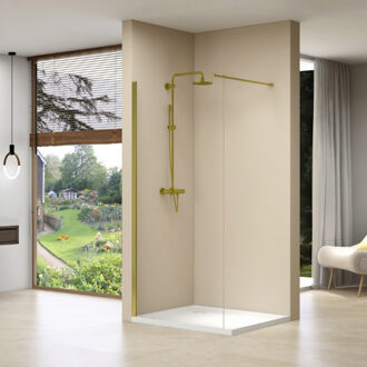 van Rijn Inloopdouche Van Rijn Products Vaste Wand 110 x 200 cm Helder Glas Incl Stabilisatiestang en Gouden Muurprofiel van Rijn