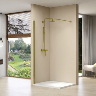 van Rijn Inloopdouche Van Rijn Products Vaste Wand 140x200 cm Helder Glas Incl Stabilisatiestang en Gouden Muurprofiel van Rijn